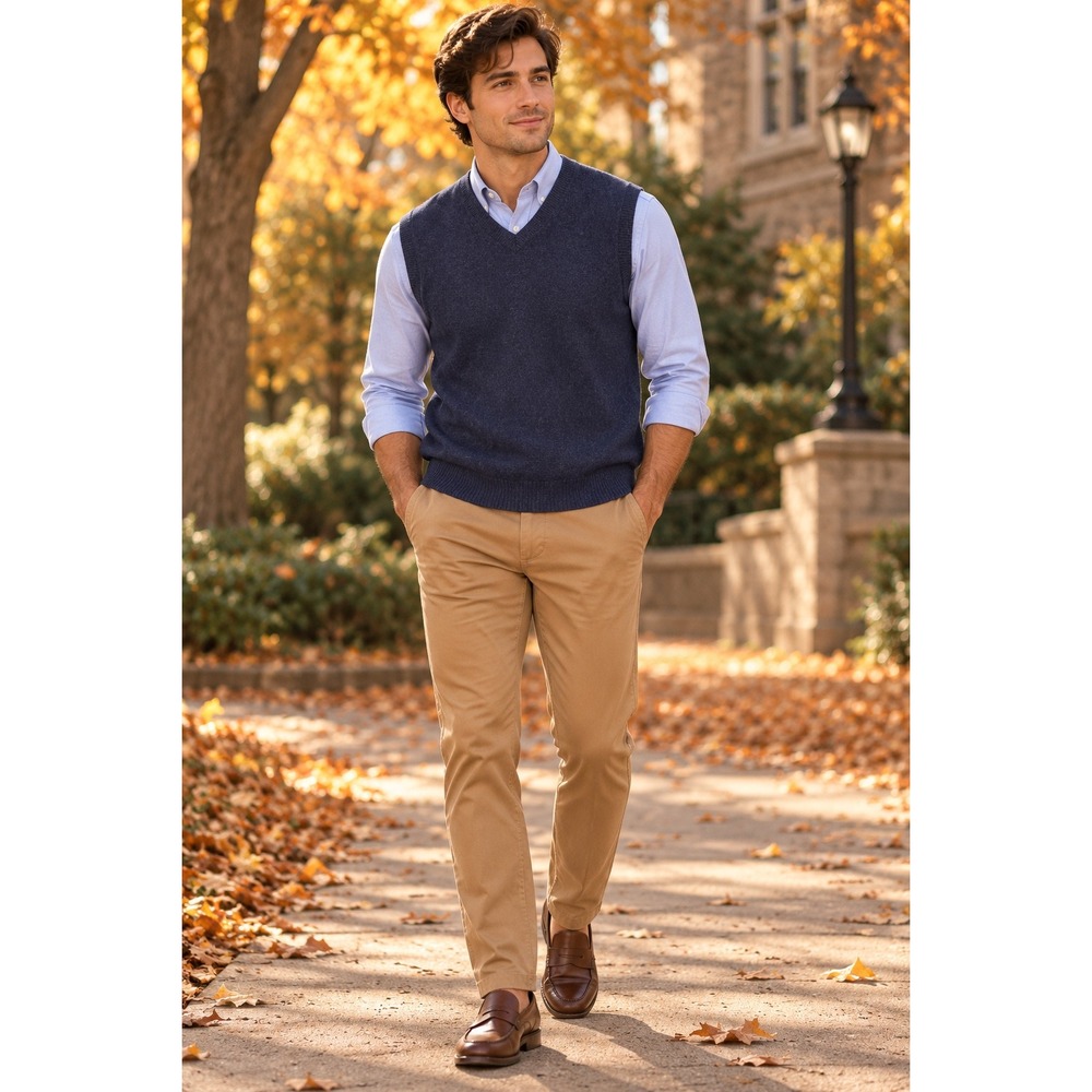 Club Room Mens Navy Blue 100% Lambswool V-Neck Sweater Vest Large